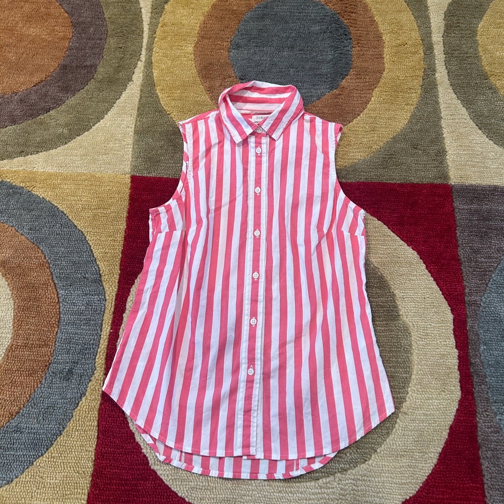 J. Crew Sleeveless Cotton Blend Poplin Shirt in Signature Fit Button Down XS